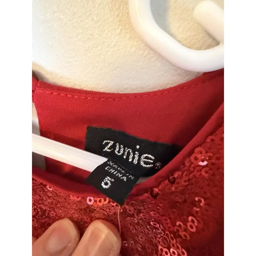 Zunie Red Christmas Sequins Reindeer Dress Tulle Girls Sz 5 NWT $74